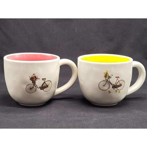 Rae Dunn "M"  Bicycle Mugs Magenta - Picture 1 of 6